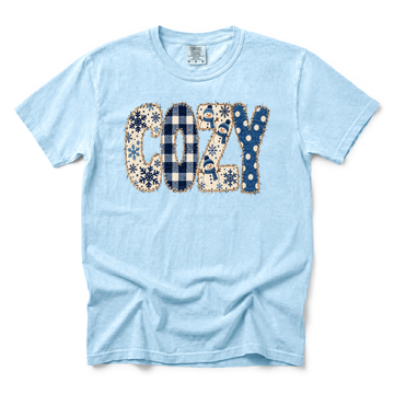 Cozy Snowmen graphic on Comfort Colors 1717 in Chambray