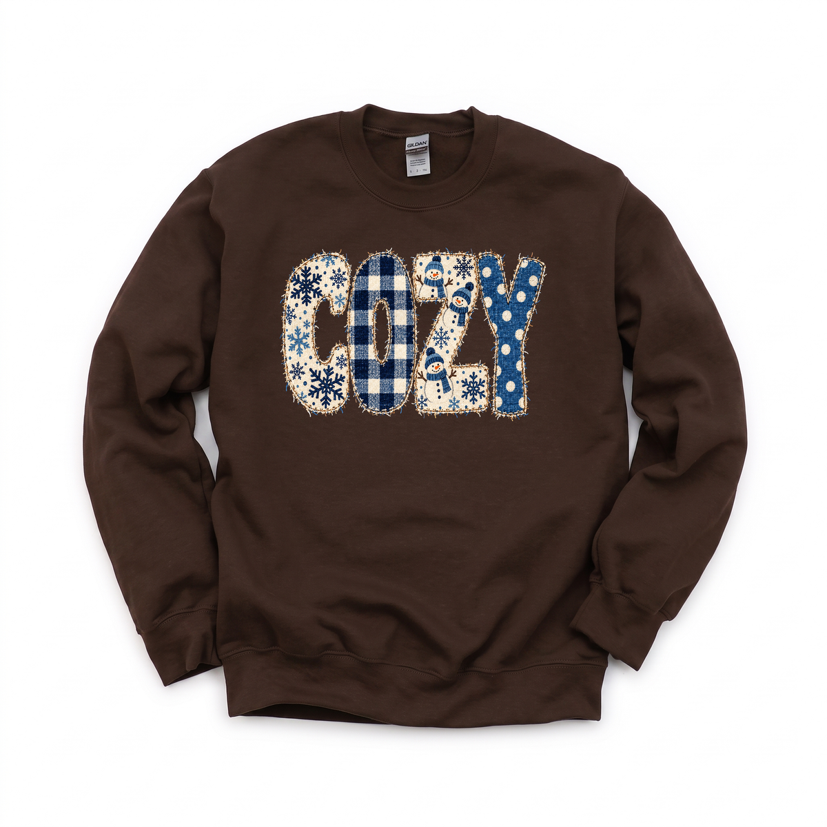 Cozy Snowmen graphic on Gildan 18000 in Dark Chocolate