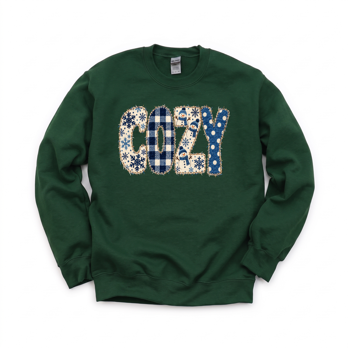 Cozy Snowmen graphic on Gildan 18000 in Forest Green