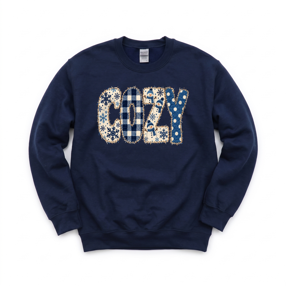 Cozy Snowmen graphic on Gildan 18000 in Navy