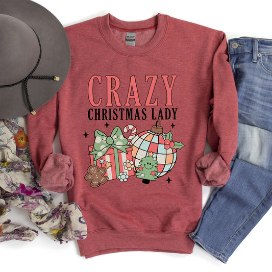 Crazy Christmas Lady Retro Sweatshirt