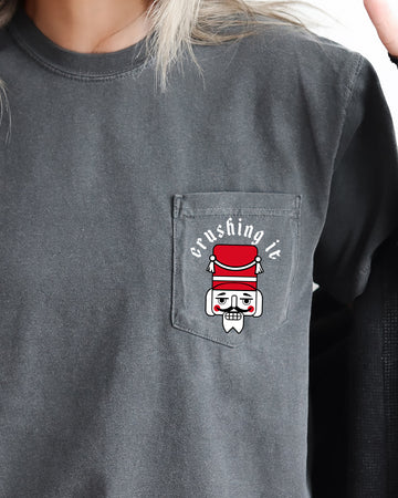 Crushing It, Nutcracker, Pocket, Christmas, Santa, Snow, Winter, Xmas Pocket Tee Comfort Colors T-Shirt