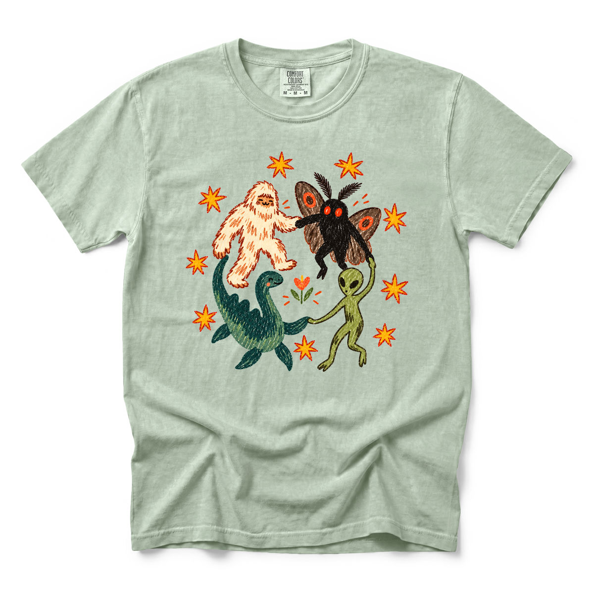 Cryptid Dance Party graphic on Comfort Colors 1717 in Bay