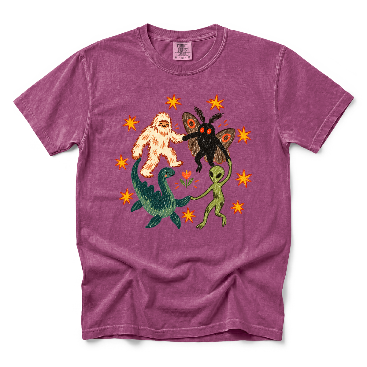 Cryptid Dance Party graphic on Comfort Colors 1717 in Berry