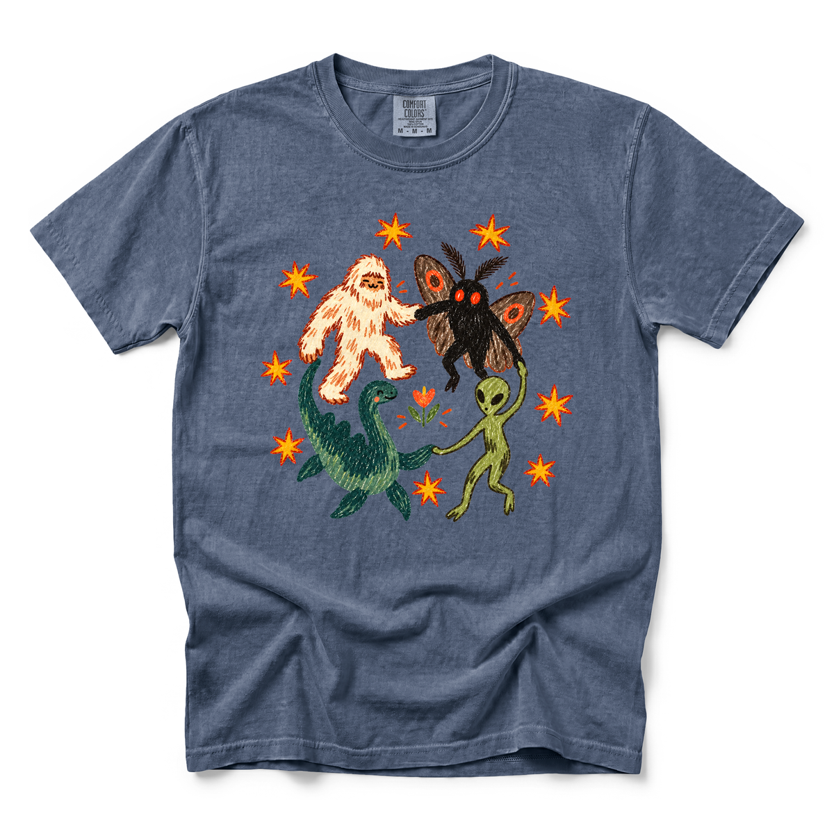 Cryptid Dance Party graphic on Comfort Colors 1717 in Denim