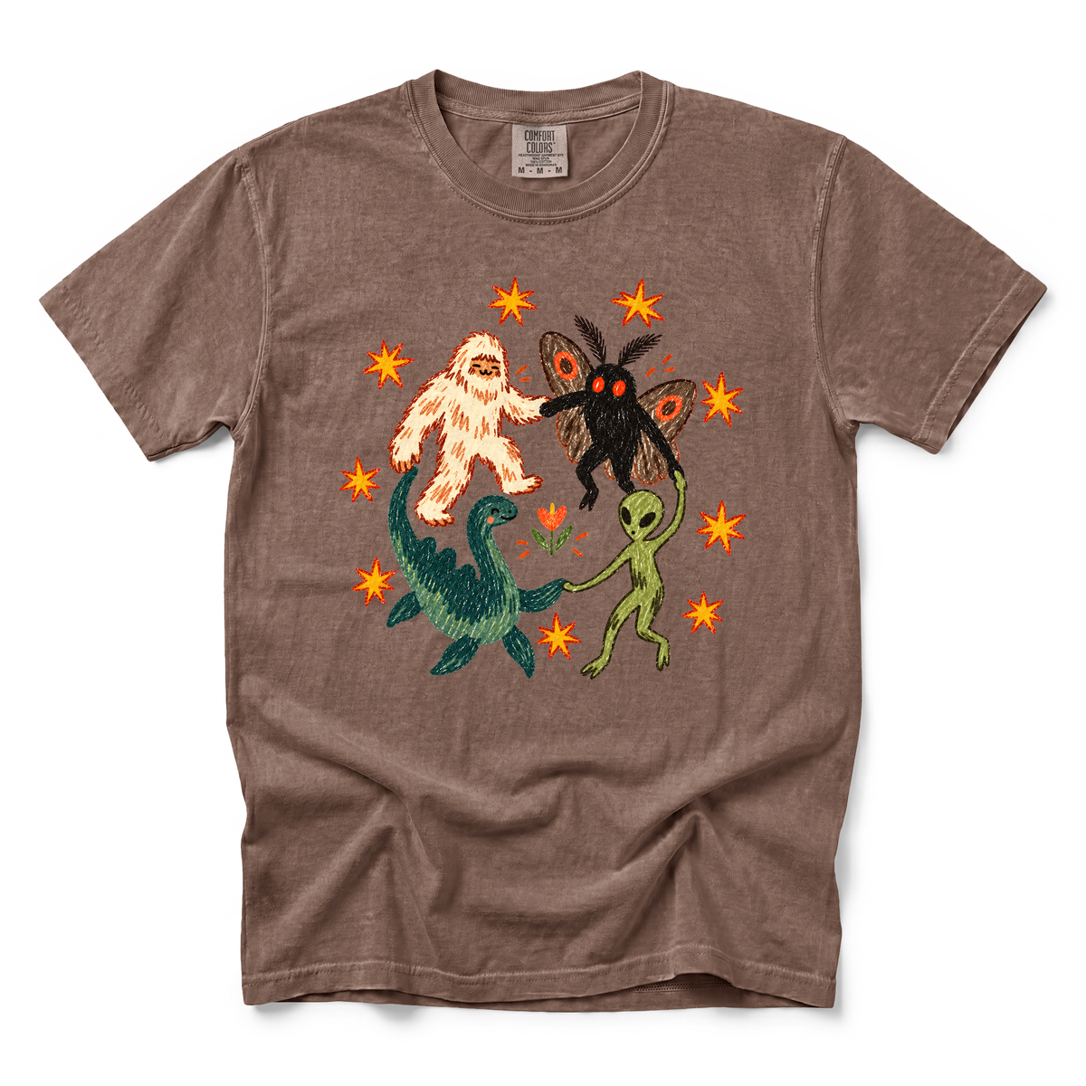 Cryptid Dance Party graphic on Comfort Colors 1717 in Espresso