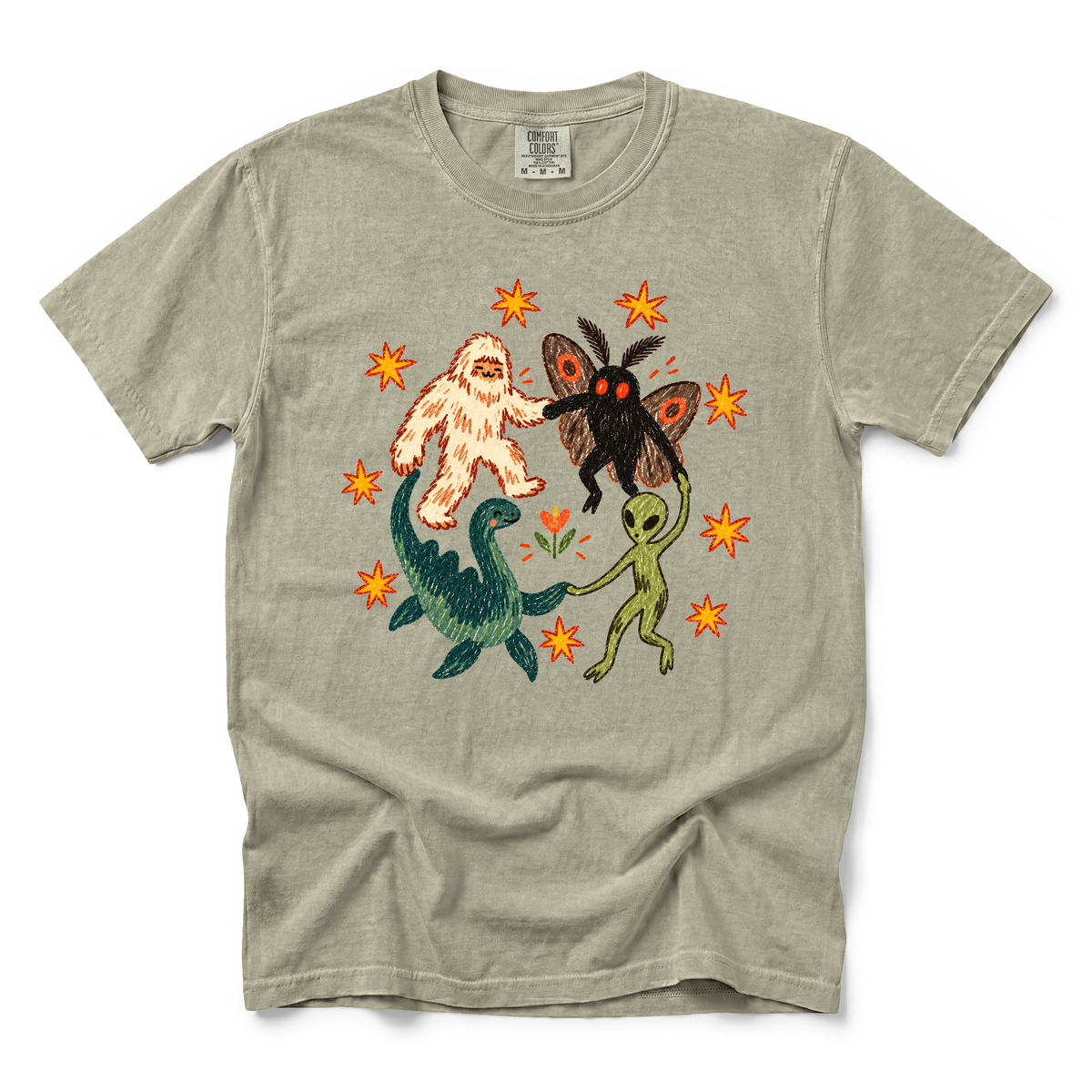 Cryptid Dance Party graphic on Comfort Colors 1717 in Khaki