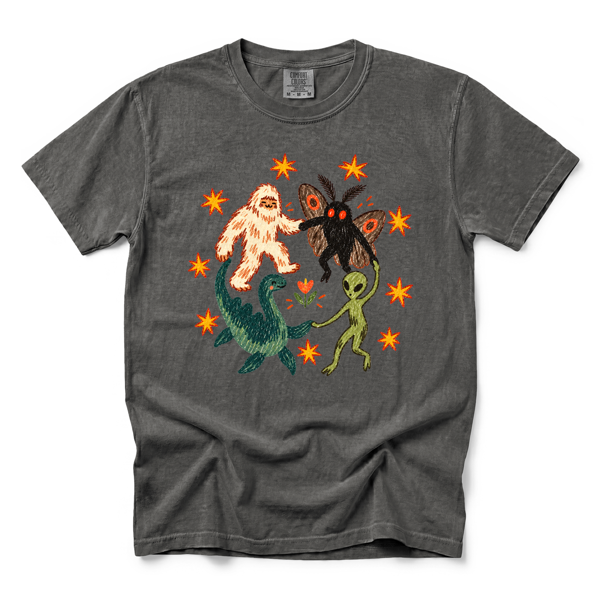 Cryptid Dance Party graphic on Comfort Colors 1717 in Pepper