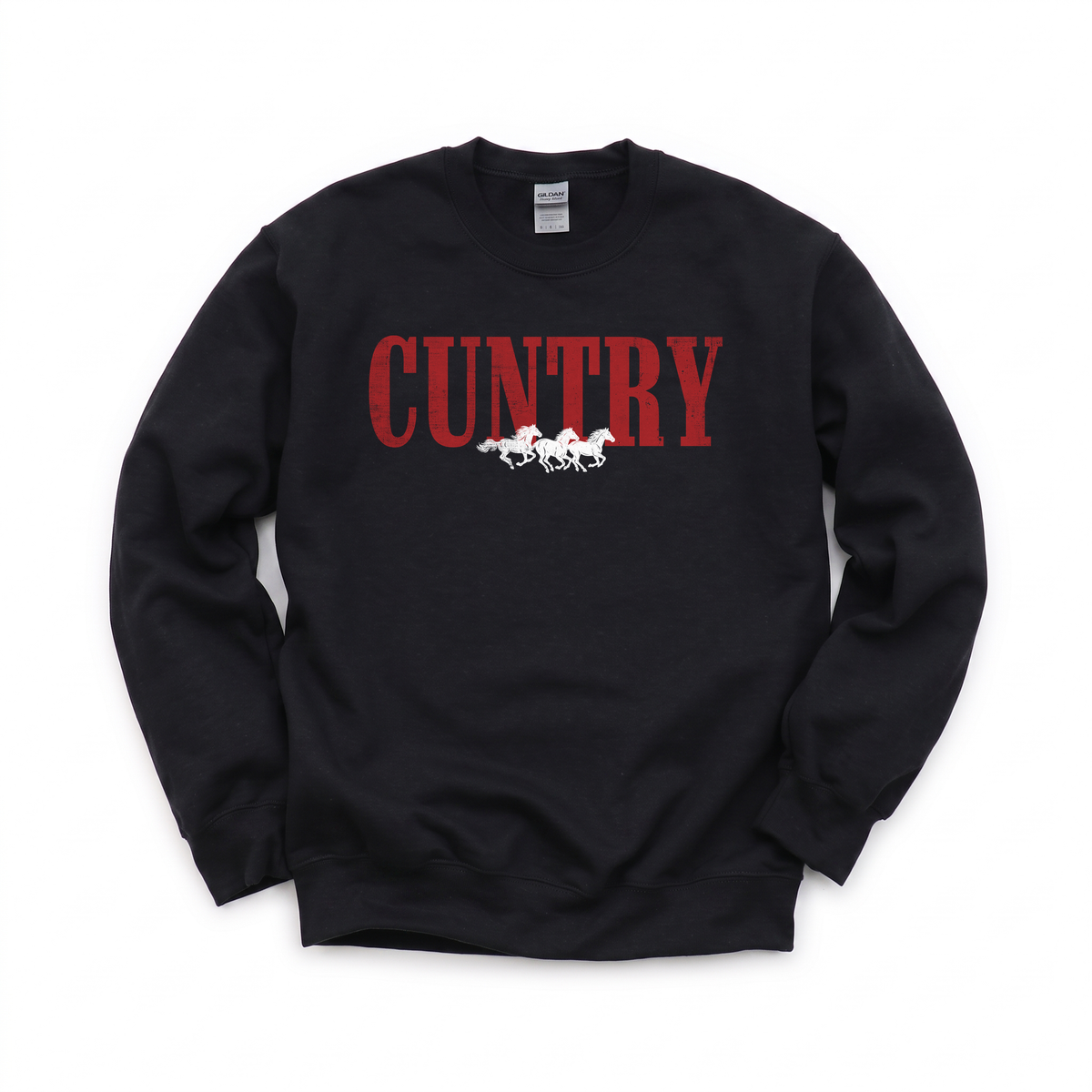 Cuntry Horses graphic on Gildan 18000 in Black