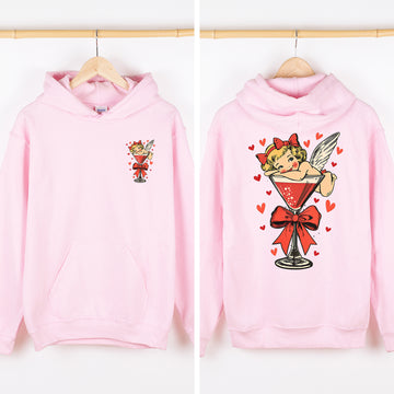 Cupid Martini Glass, Cherub, Valentine's Day, Love Hooded Sweatshirt