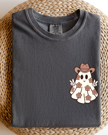 Cute Flower Ghost, Cowboy, Cowgirl, Pocket Print, Halloween, Peace Shirt Comfort Colors T-Shirt