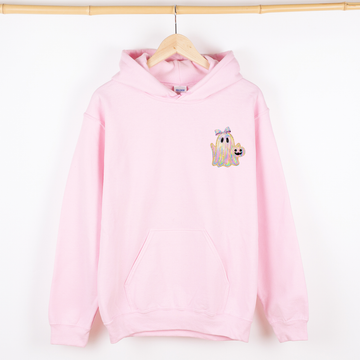Cute Ghost, Coquette, Ribbon, Faux Glitter, Halloween, Pocket Hoodie, Hooded Sweatshirt