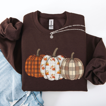 Cute Patterned Pumpkins, Halloween, Autumn, Fall, Plaid, Halloween Sweatshirt