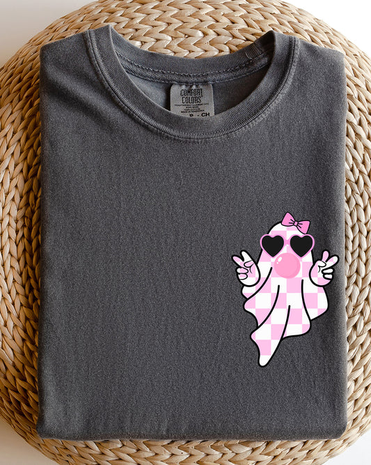 Cute Pink Bubblegum Ghost, Pocket print, Halloween, Peace, Bow,  Ribbon Shirt