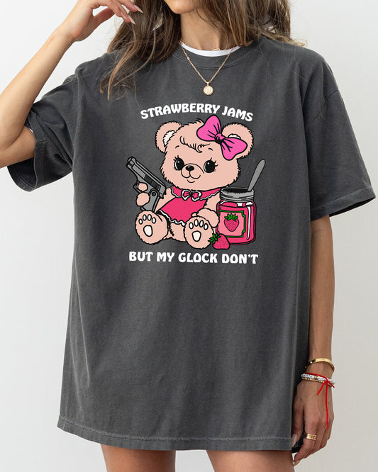 Cute Teddy, Strawberry Jams, Glock Don't, Funny, Aesthetic, Meme Tshirt