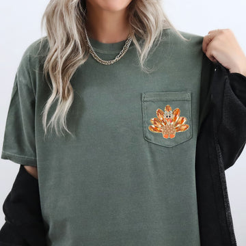 Cute Thanksgiving Turkey, Pocket Tee Comfort Colors T-Shirt