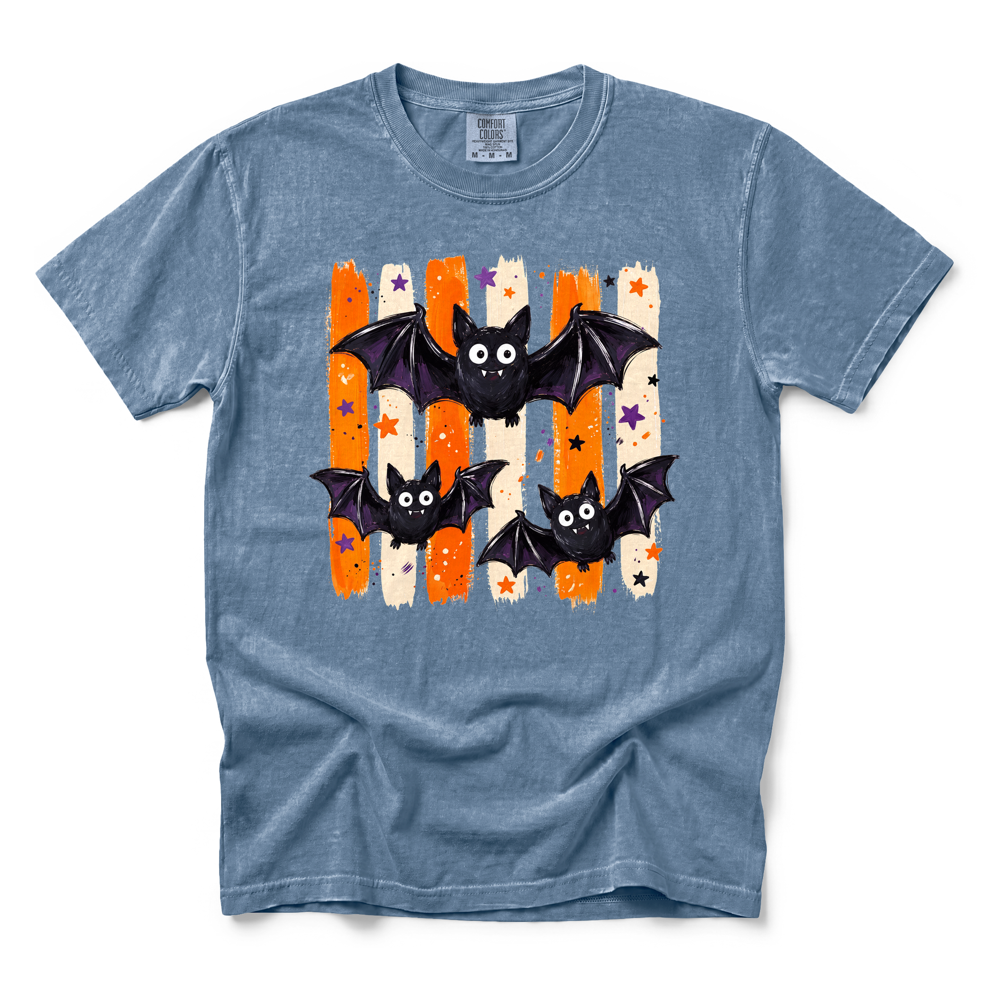 Cute Bats graphic on Comfort Colors 9018 Youth Midweight Tee in Blue Jean