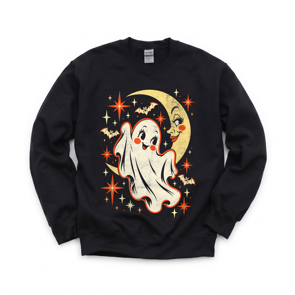 Cute Ghost graphic on Gildan 18000 in Black