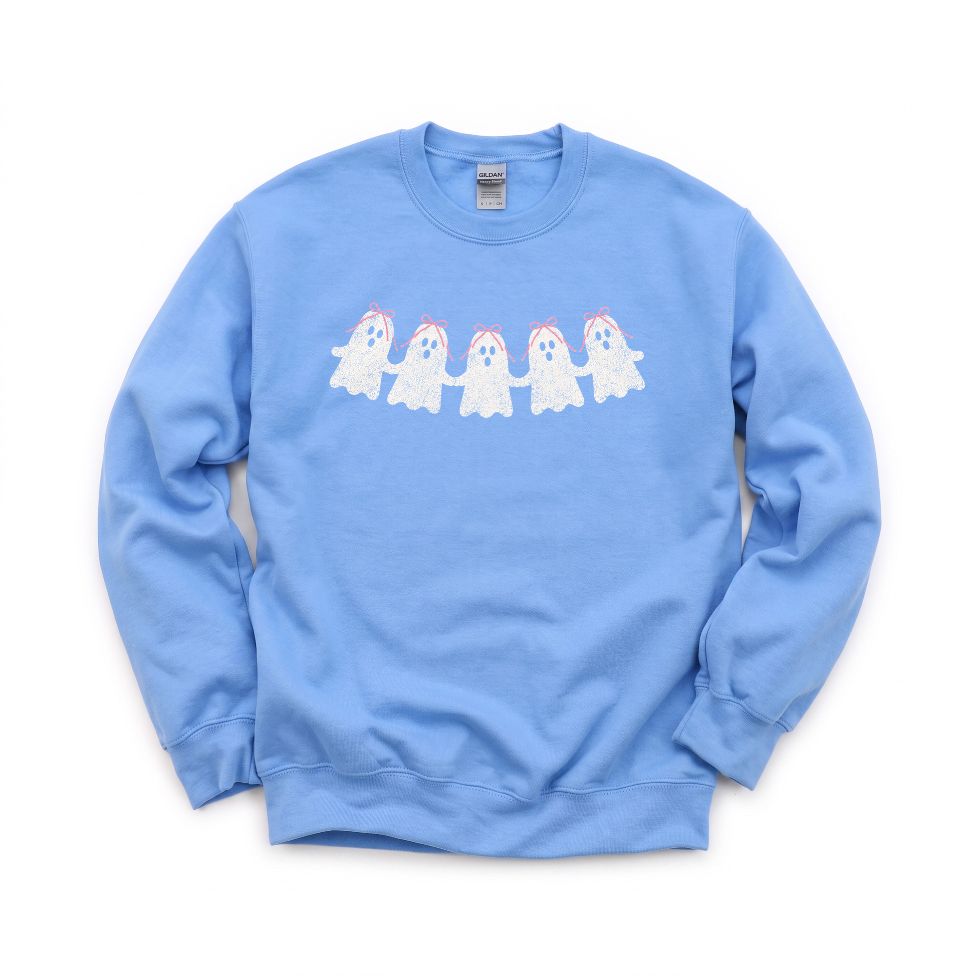 Cute Ghosts graphic on Gildan 18000 in Carolina Blue