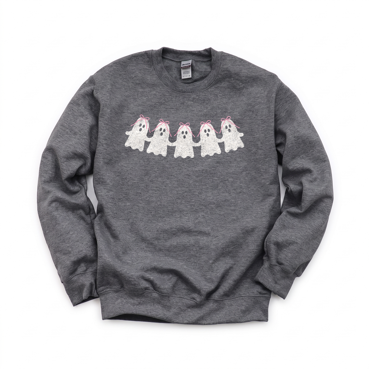 Cute Ghosts graphic on Gildan 18000 in Dark Heather