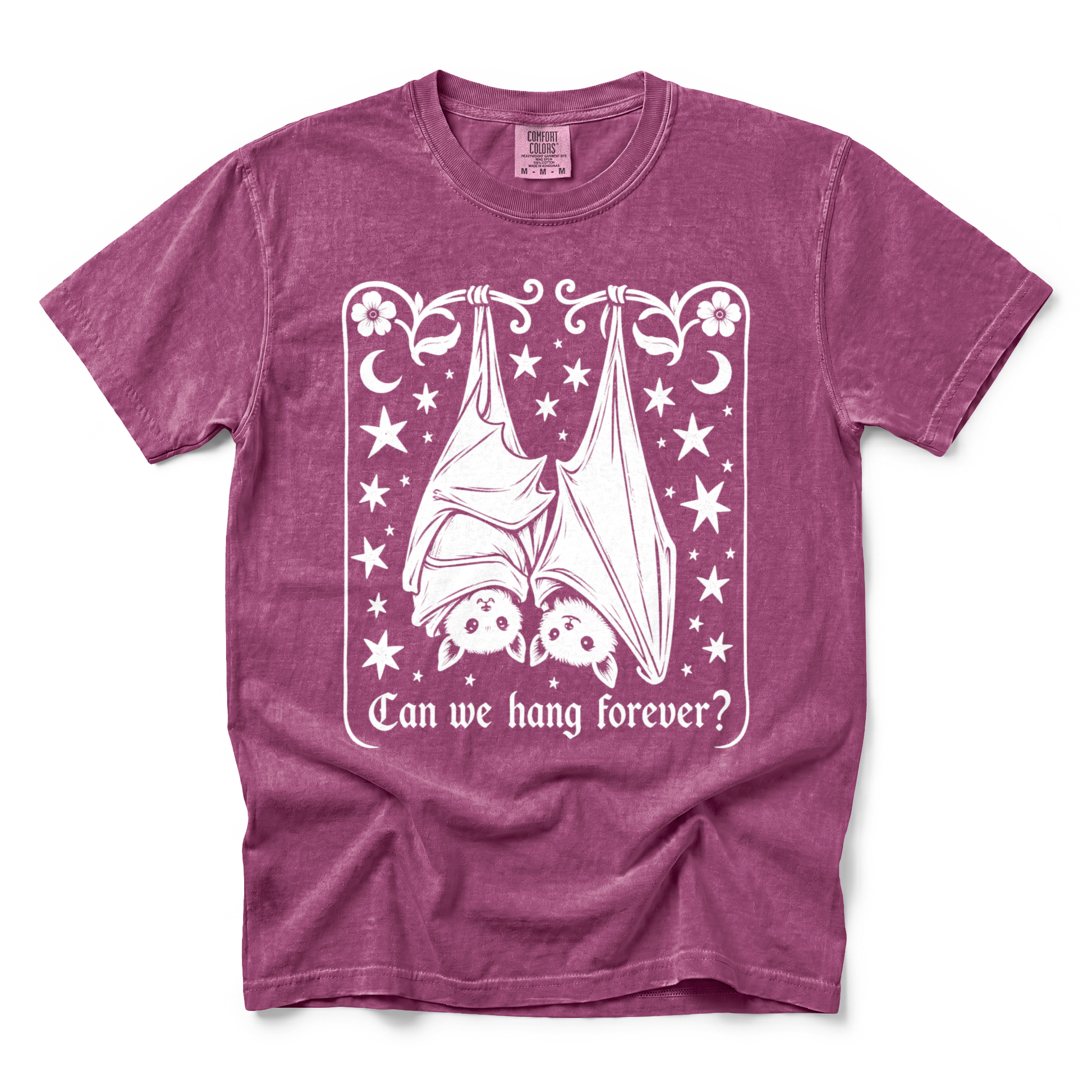 Cute Hanging Bats graphic on Comfort Colors 1717 in Berry