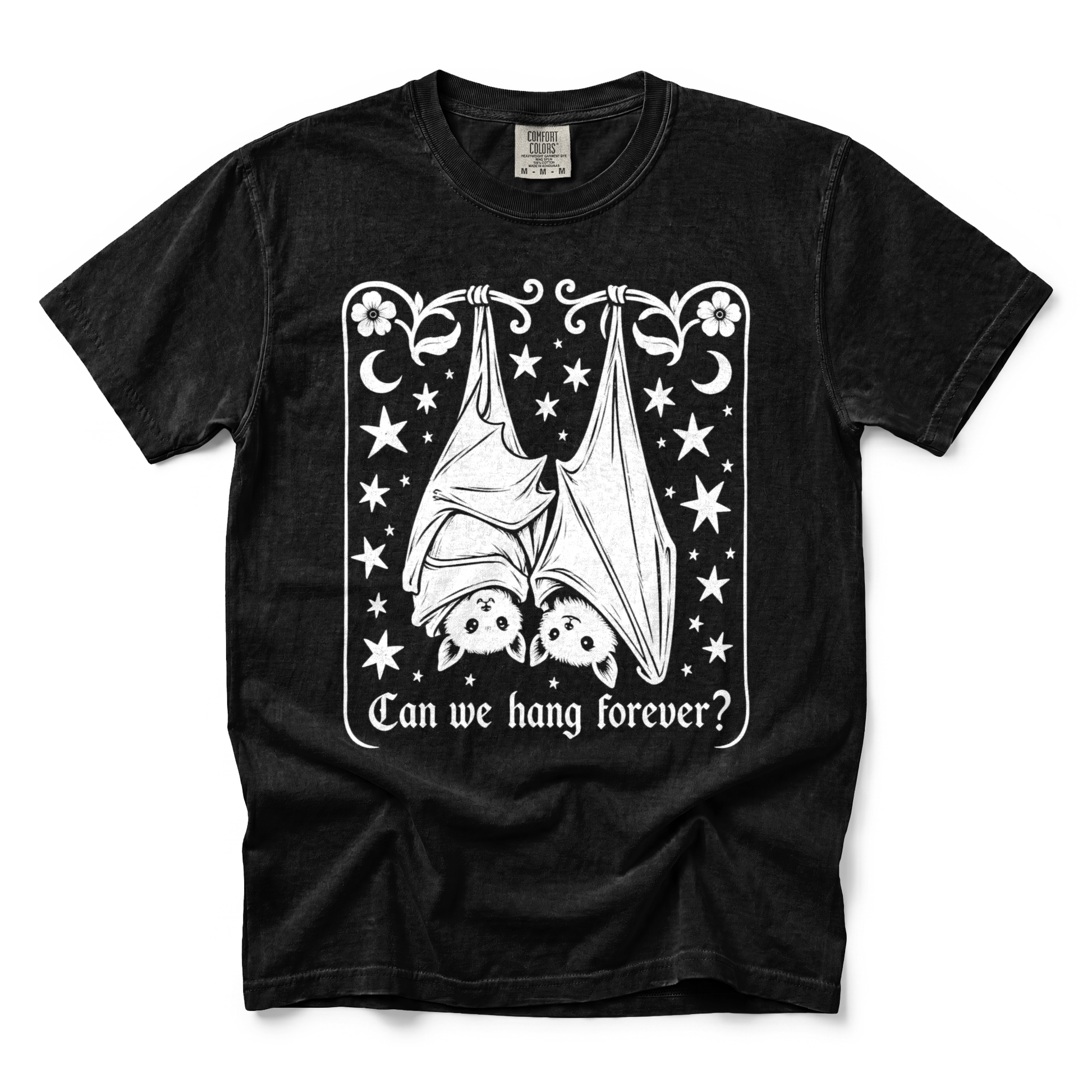 Cute Hanging Bats graphic on Comfort Colors 1717 in Black