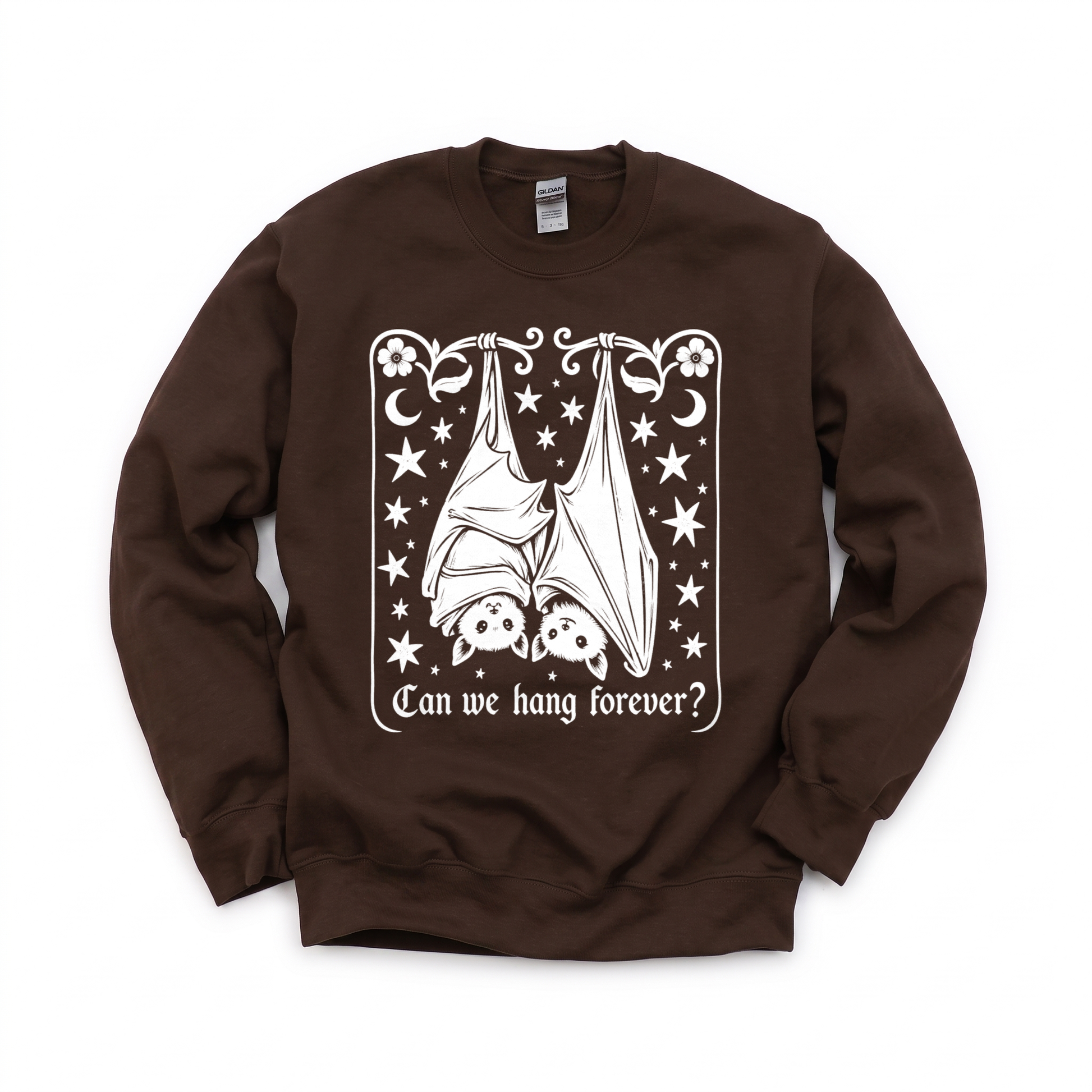 Cute Hanging Bats graphic on Gildan 18000 in Dark Chocolate