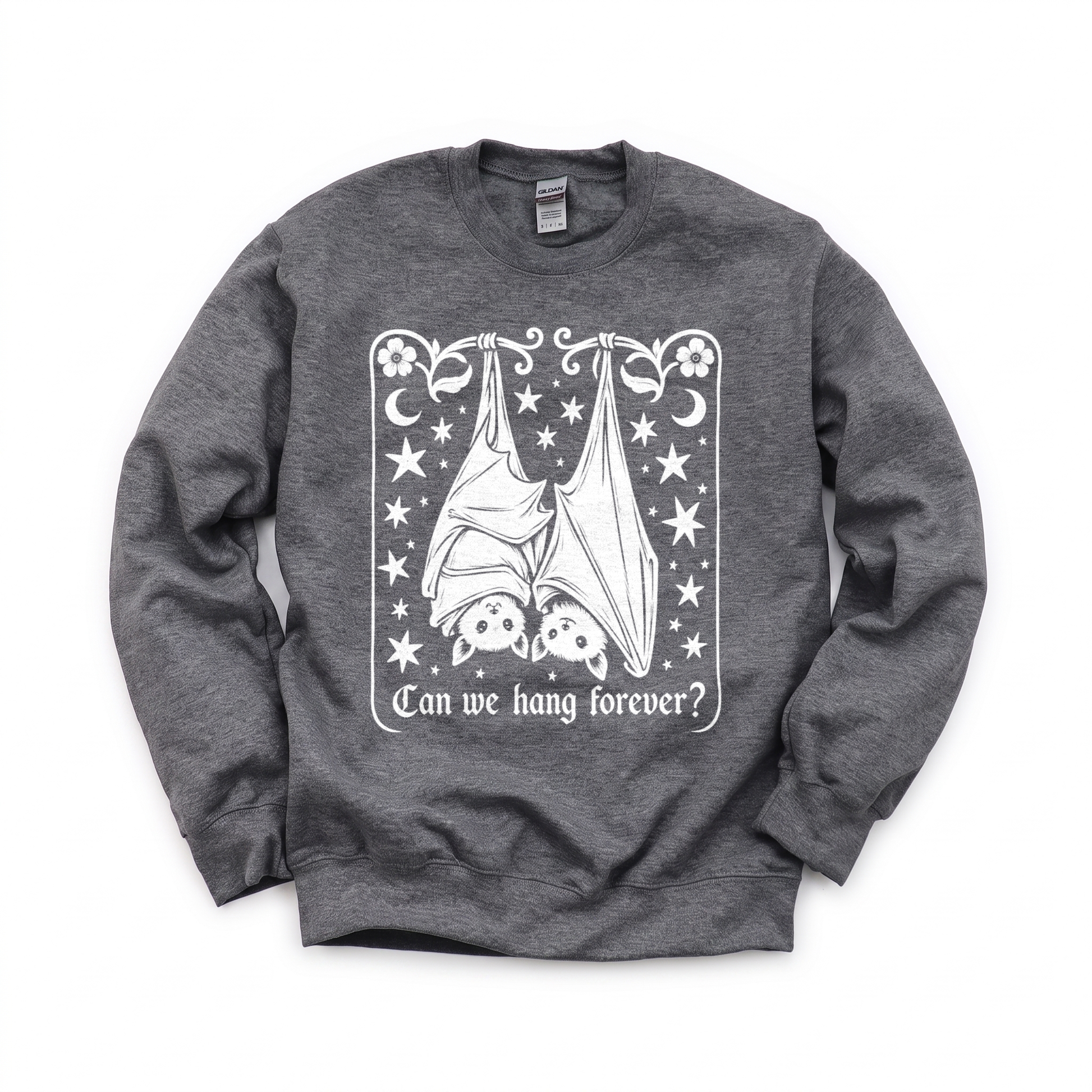 Cute Hanging Bats graphic on Gildan 18000 in Dark Heather