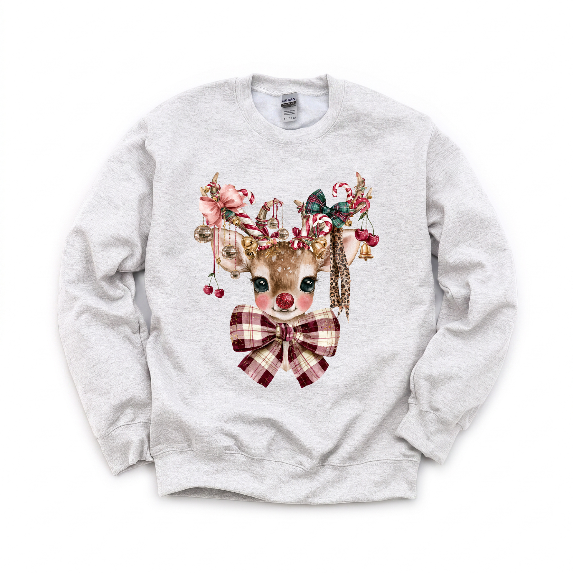 Cute Reindeer graphic on Gildan 18000 in Ash