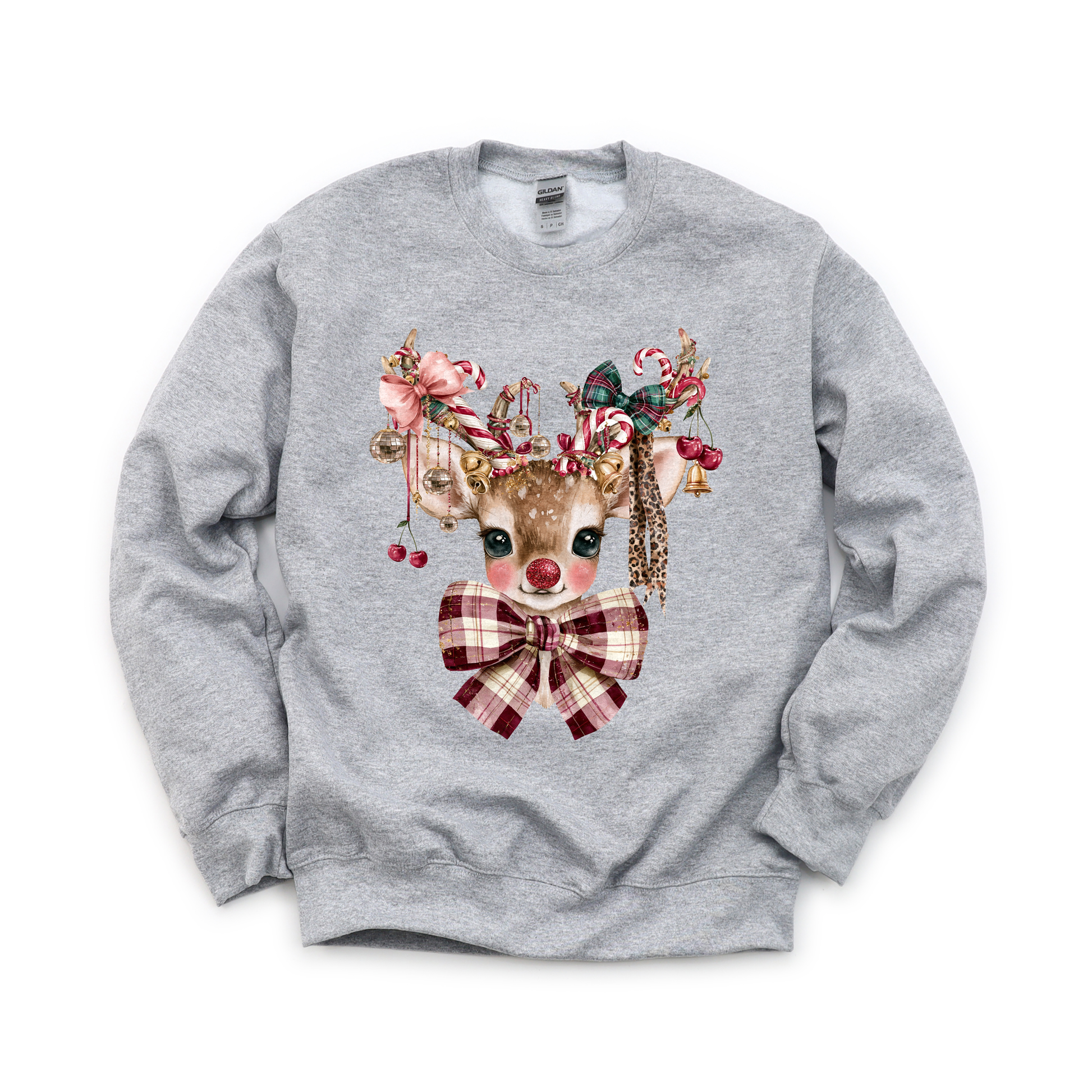 Cute Reindeer graphic on Gildan 18000B Youth Heavy Blend Sweatshirt in Sport Grey