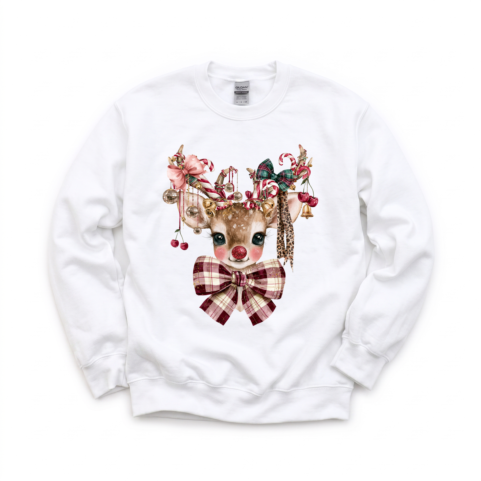 Cute Reindeer graphic on Gildan 18000B Youth Heavy Blend Sweatshirt in White