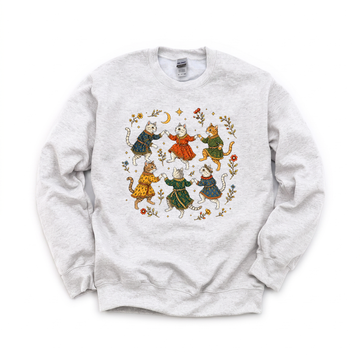 Dancing Medieval Cats graphic on Gildan 18000 in Ash