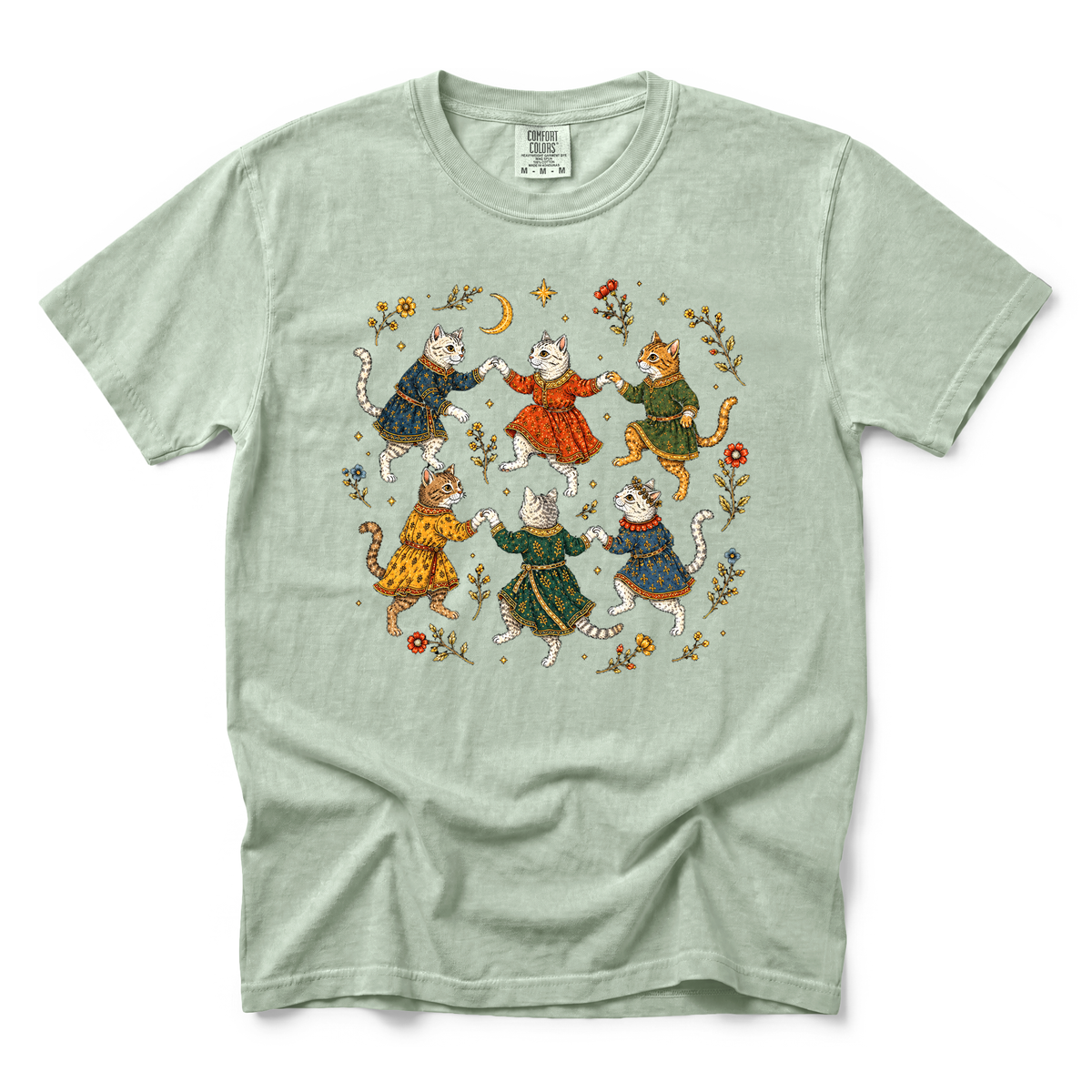 Dancing Medieval Cats graphic on Comfort Colors 1717 in Bay