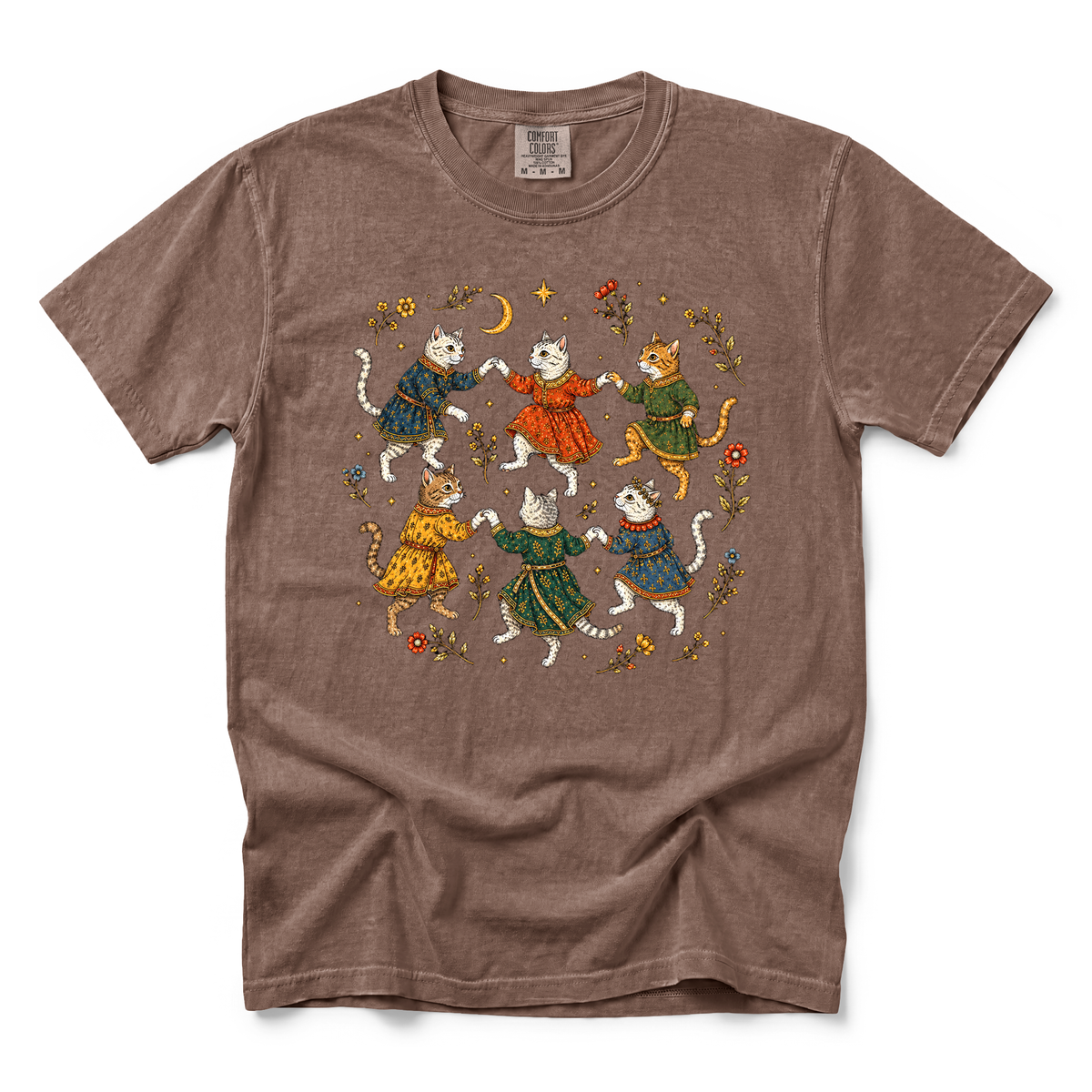 Dancing Medieval Cats graphic on Comfort Colors 1717 in Espresso
