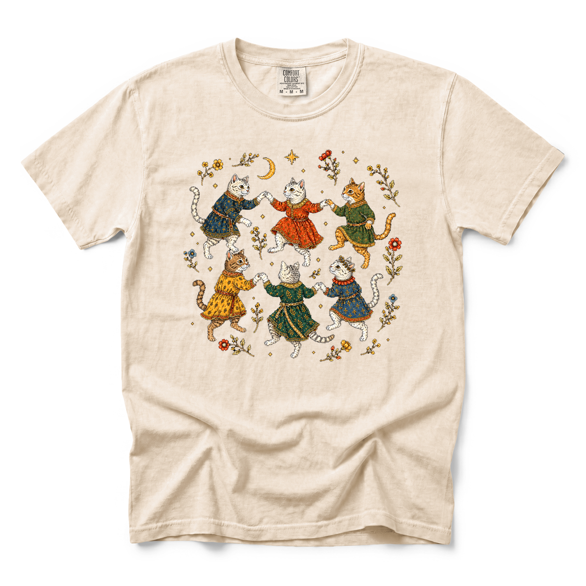 Dancing Medieval Cats graphic on Comfort Colors 1717 in Ivory