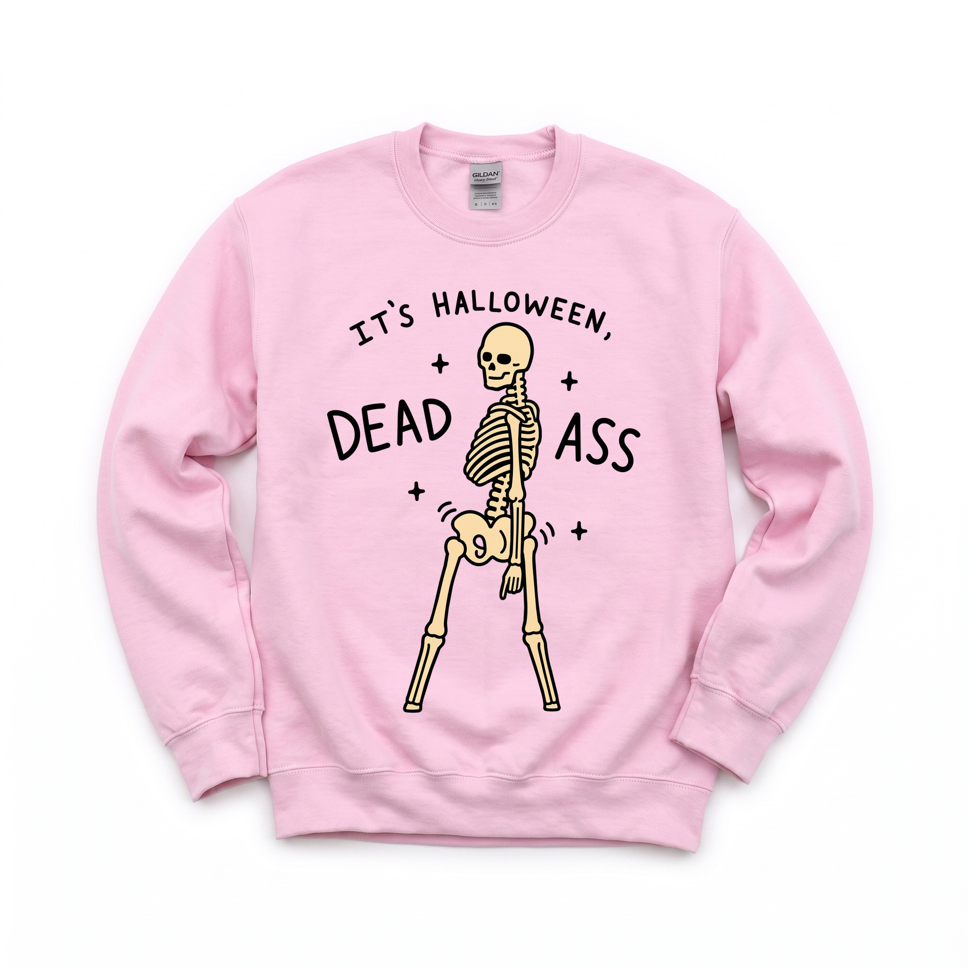 Dancing Skeleton graphic on Gildan 18000 in Light Pink