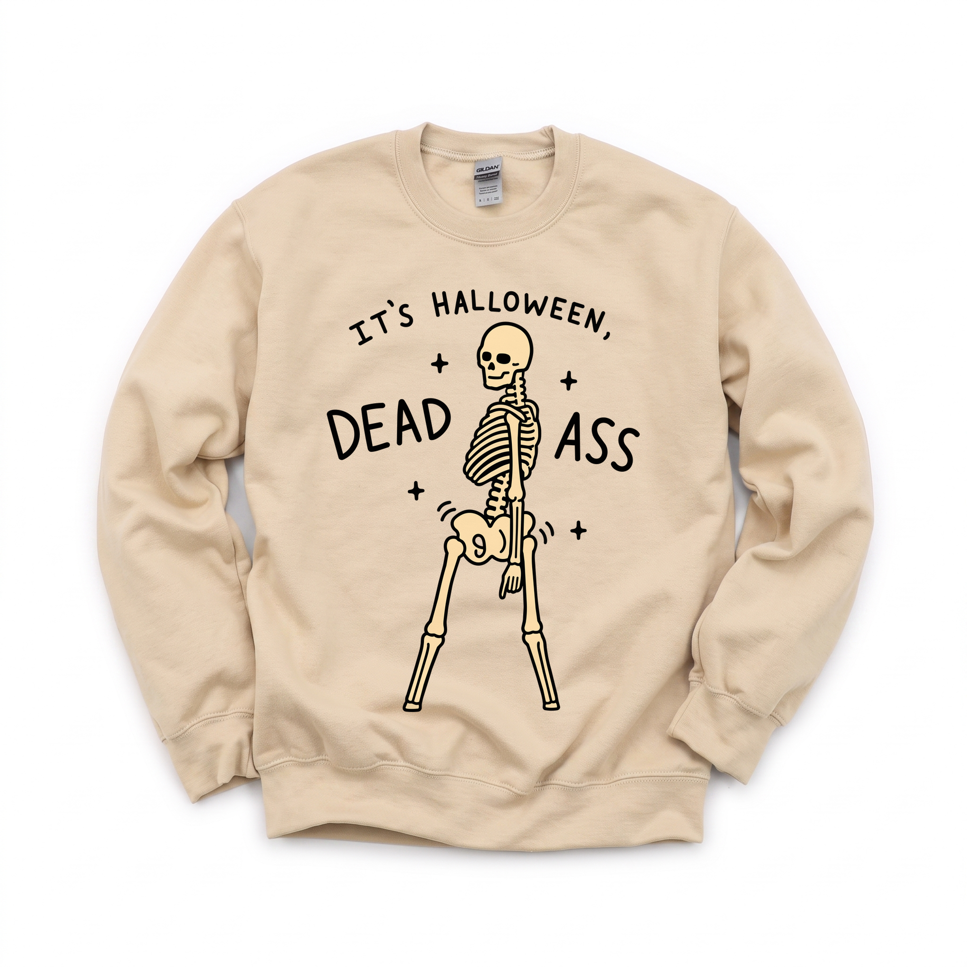 Dancing Skeleton graphic on Gildan 18000 in Sand