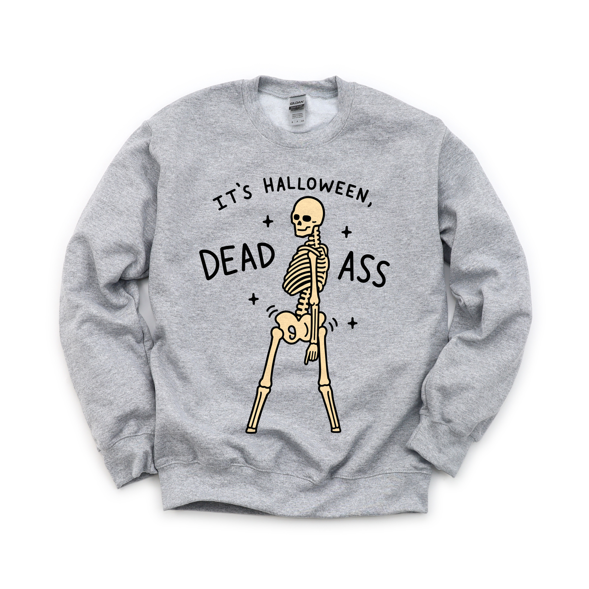 Dancing Skeleton graphic on Gildan 18000 in Sport Grey