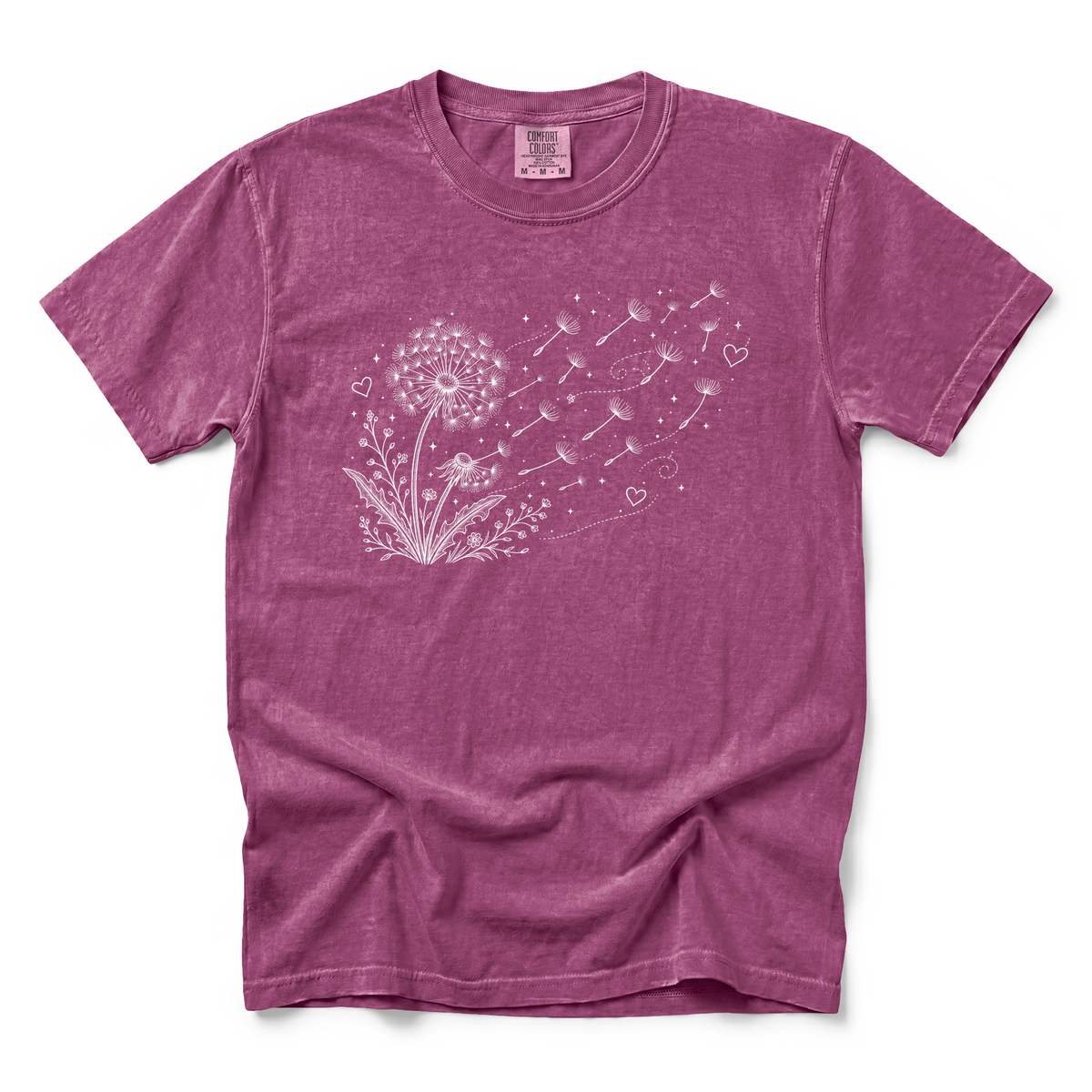 Dandelion Blowing in the Wind graphic on Comfort Colors 1717 in Berry