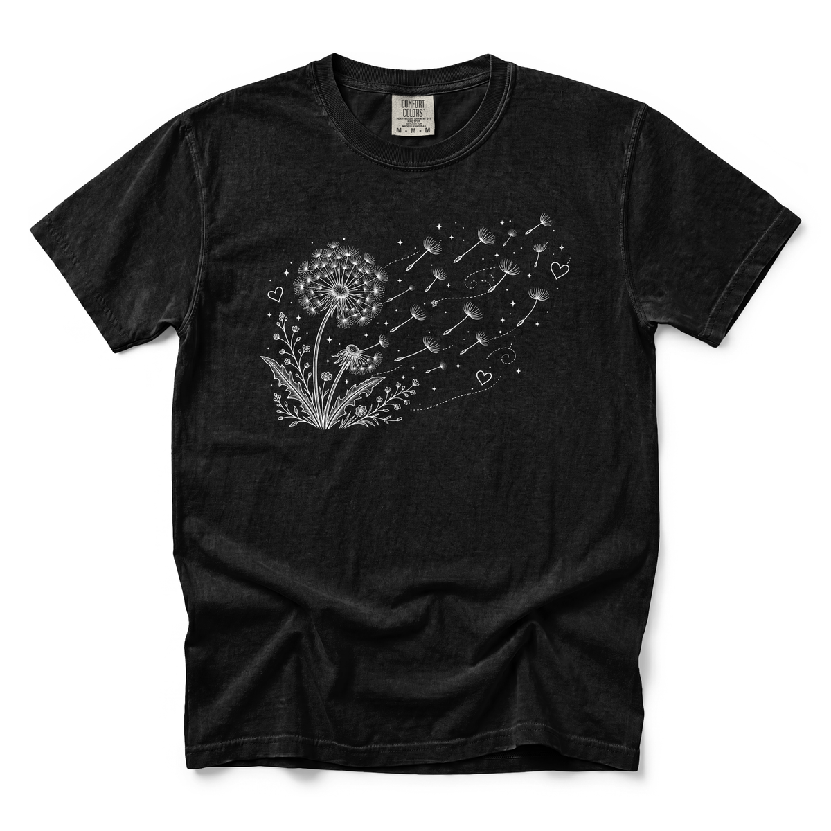 Dandelion Blowing in the Wind graphic on Comfort Colors 1717 in Black