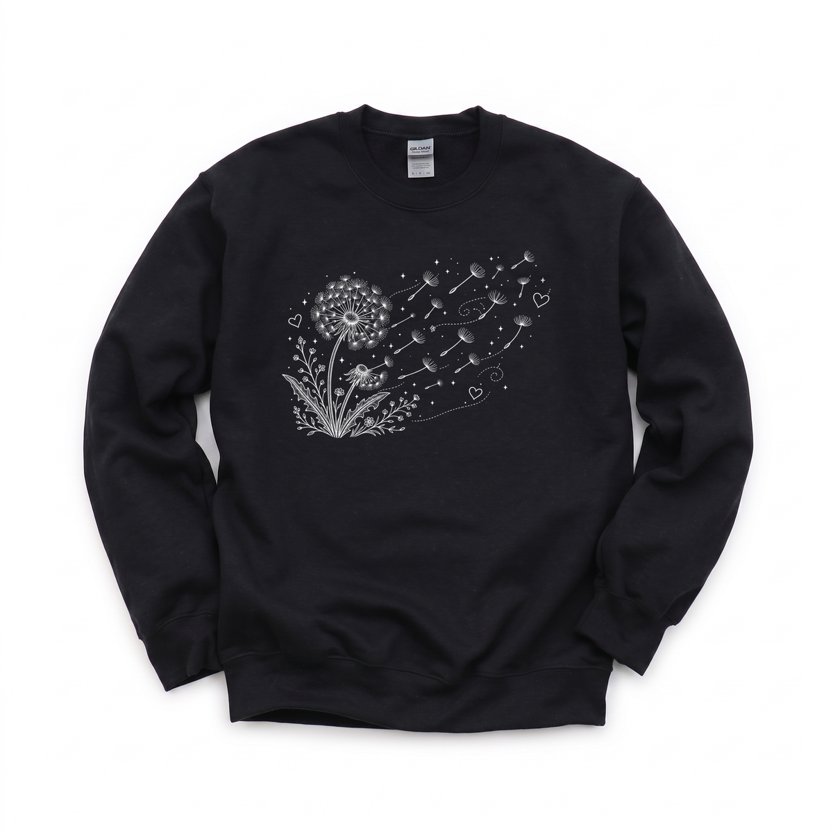Dandelion Blowing in the Wind graphic on Gildan 18000 in Black