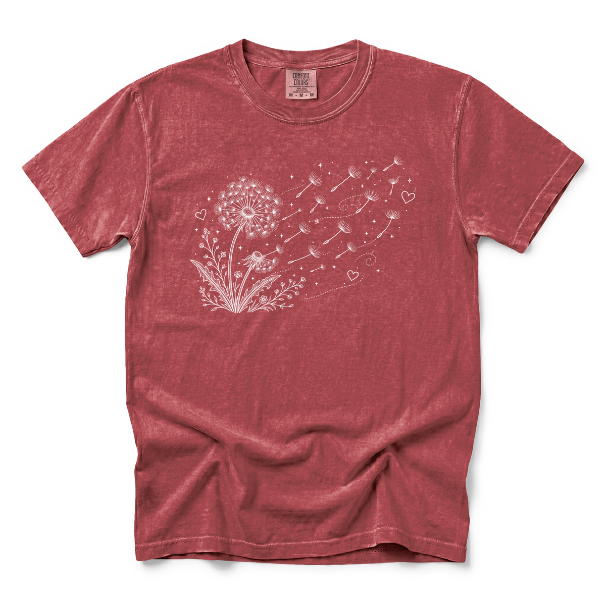 Dandelion Blowing in the Wind graphic on Comfort Colors 1717 in Brick