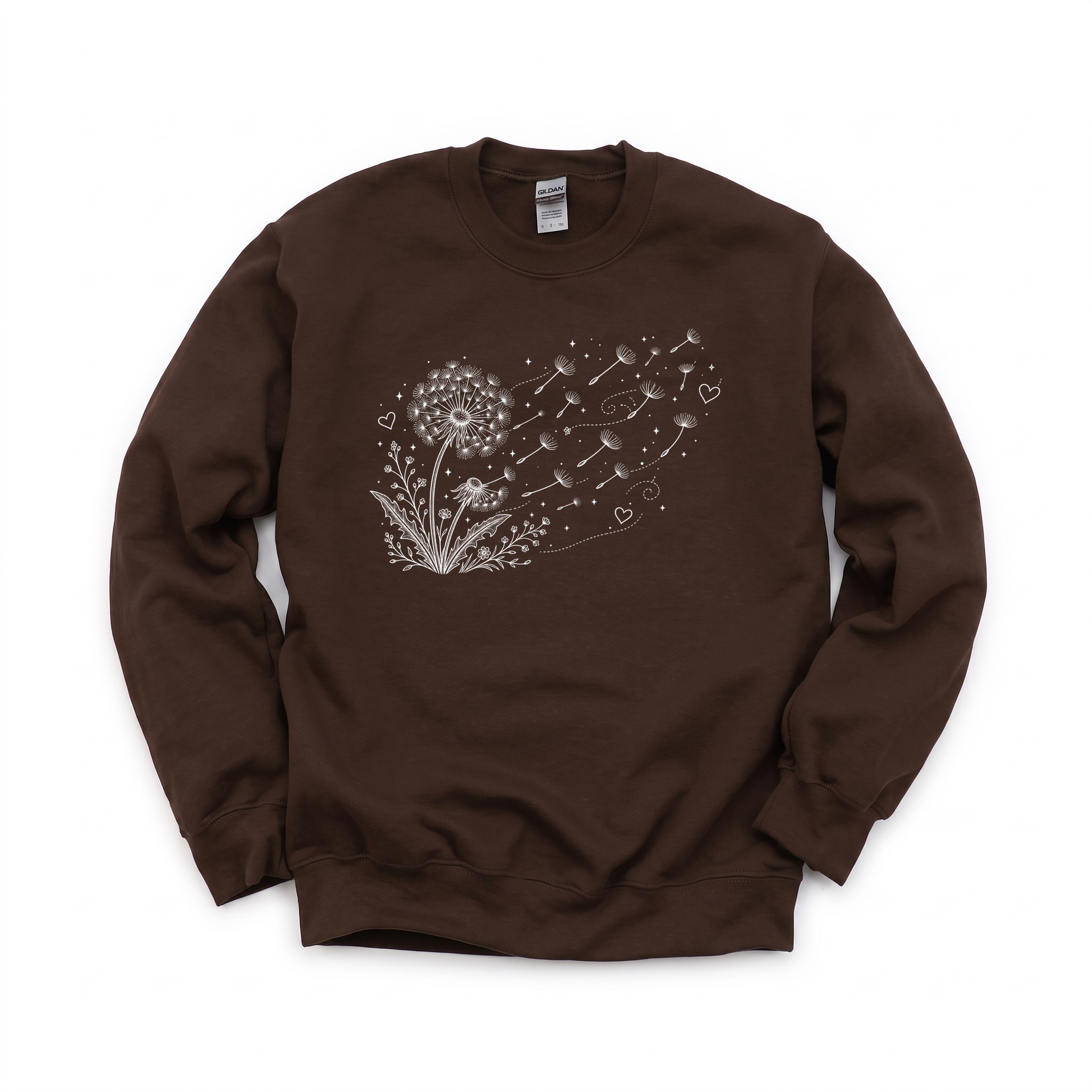 Dandelion Blowing in the Wind graphic on Gildan 18000 in Dark Chocolate