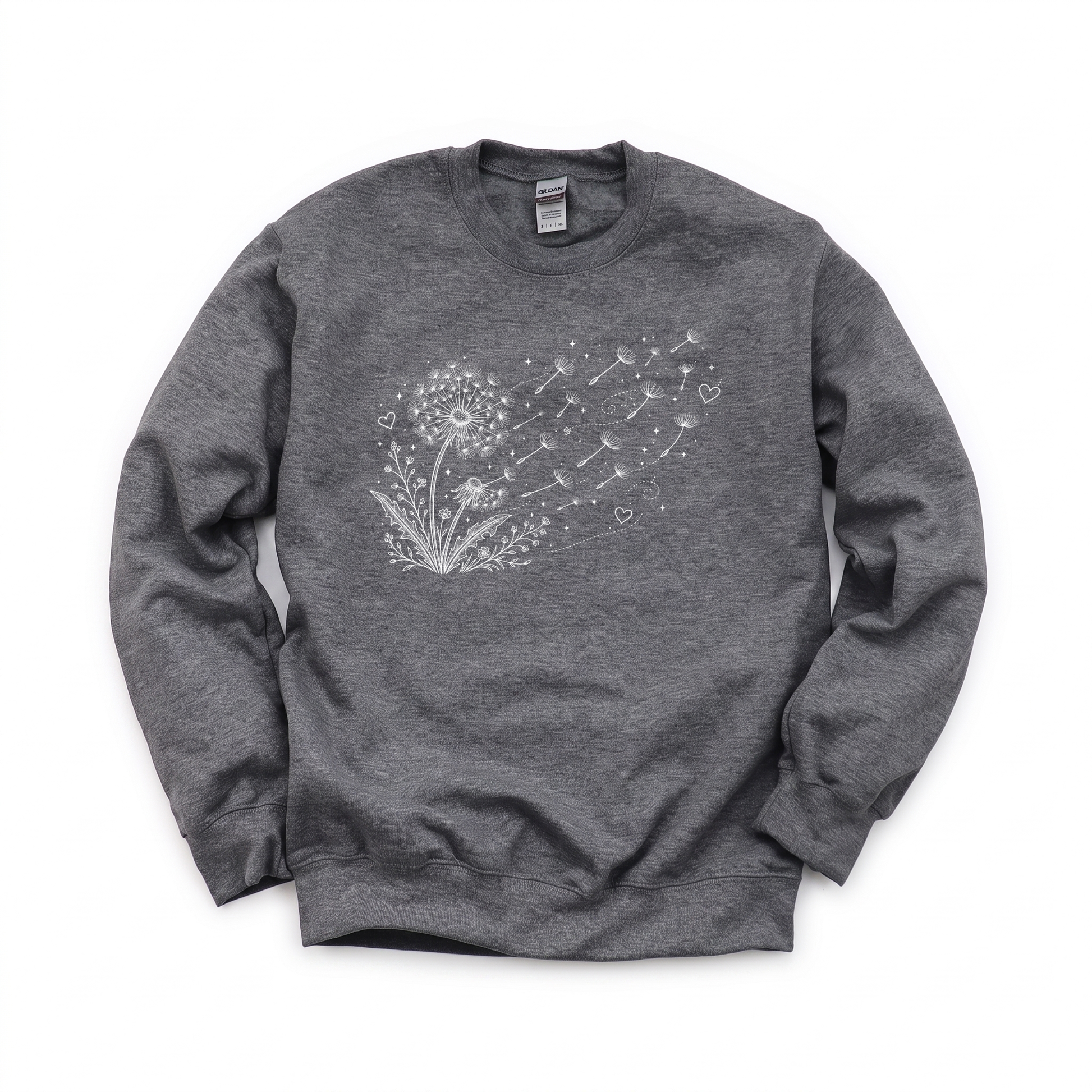Dandelion Blowing in the Wind graphic on Gildan 18000 in Dark Heather