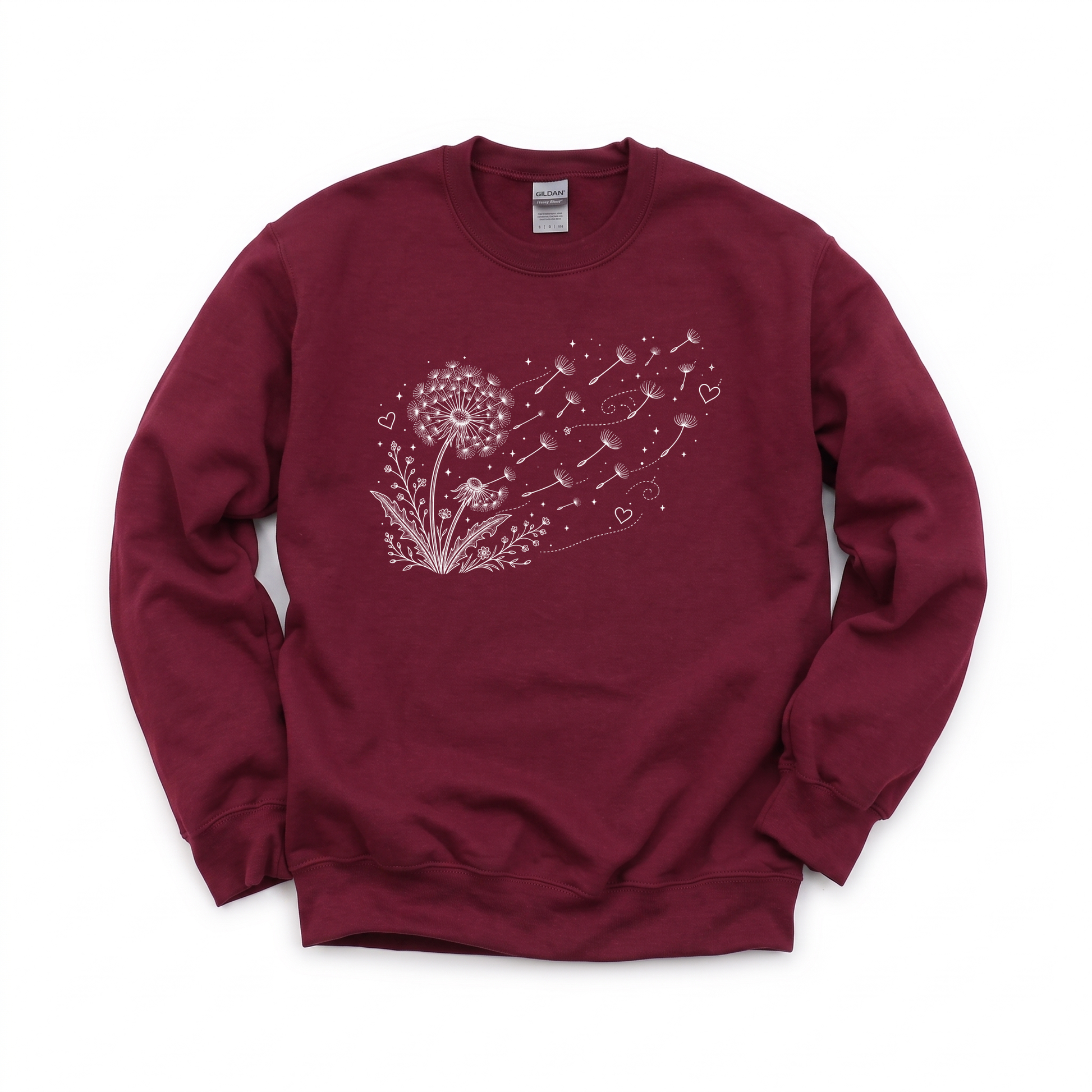 Dandelion Blowing in the Wind graphic on Gildan 18000 in Maroon