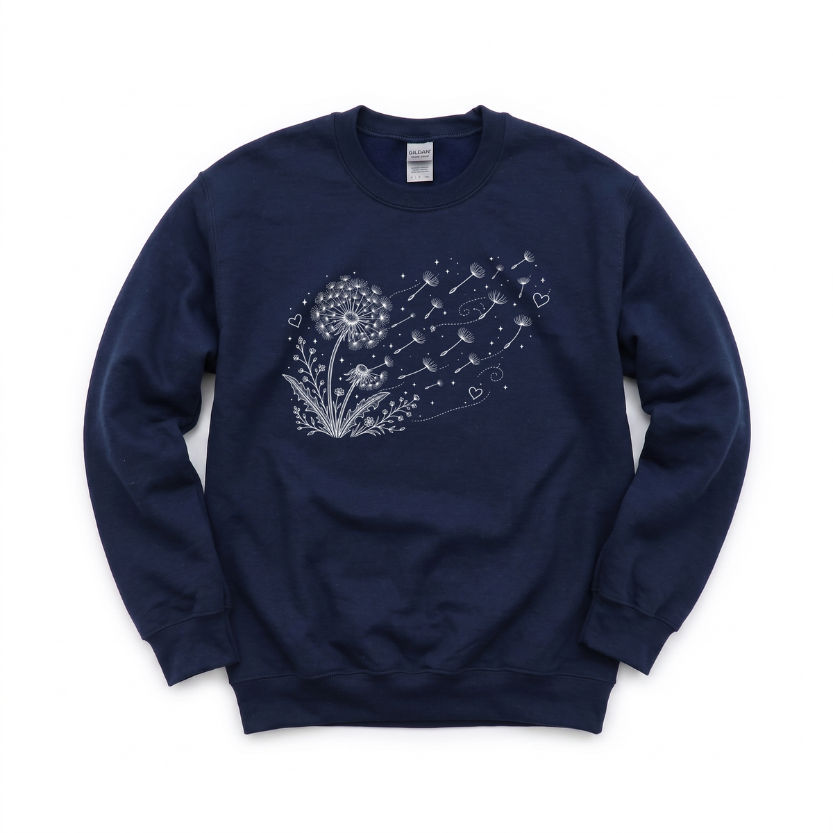 Dandelion Blowing in the Wind graphic on Gildan 18000 in Navy