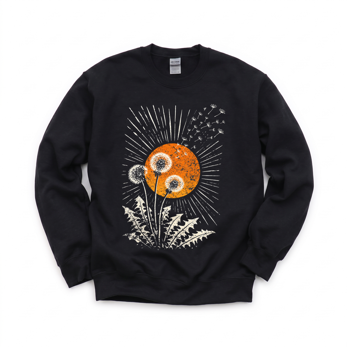 Dandelion Seeds graphic on Gildan 18000 in Black