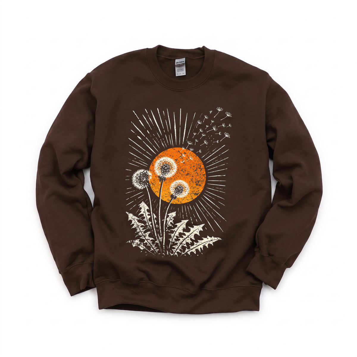 Dandelion Seeds graphic on Gildan 18000 in Dark Chocolate