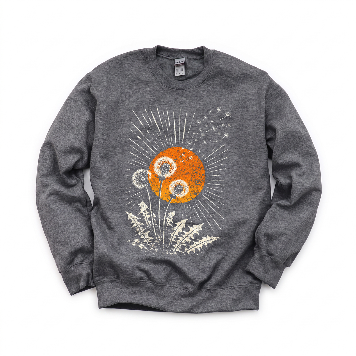 Dandelion Seeds graphic on Gildan 18000 in Dark Heather