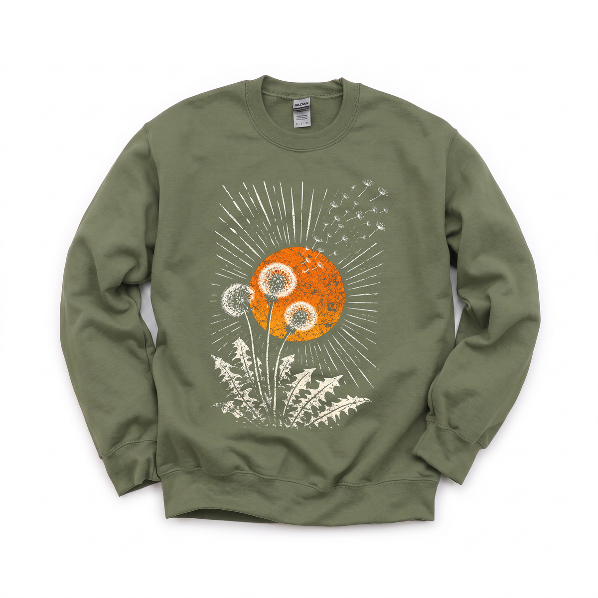 Dandelion Seeds graphic on Gildan 18000 in Military Green